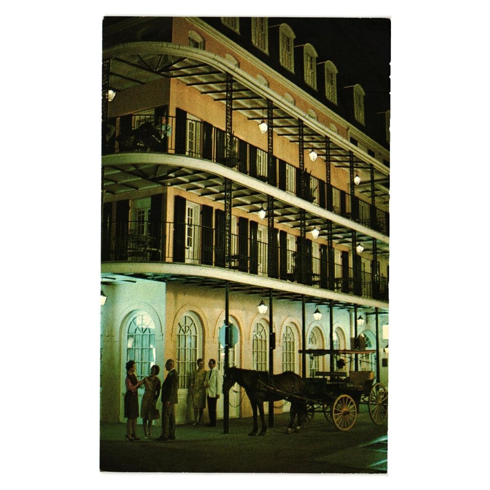 Lace Balconies At Night Postcard Vieux Carre New Orleans French Quarter Vintage